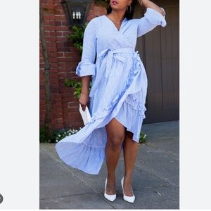 Who What Wear Striped Ruffle Wrap Dress